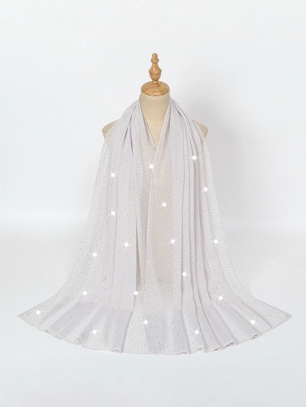 Hot New Pure Color Chiffon Starry Sky Hot Rhinestone Exquisite Elegant Dinner Style Extended Version High-end Women's Shawl