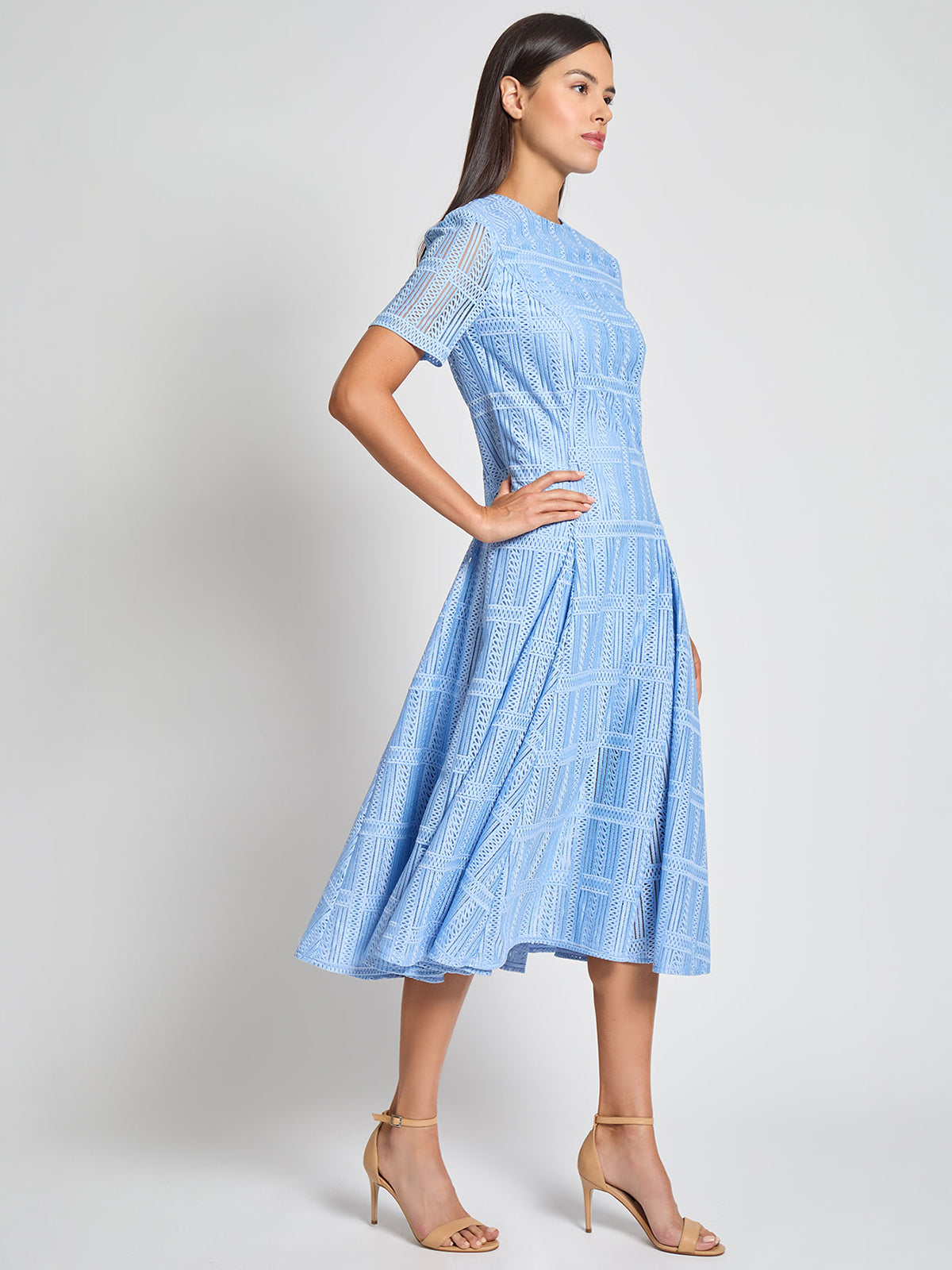 Fit-and-Flare Linear Lace Woven Maxi Dress - Modern Fit