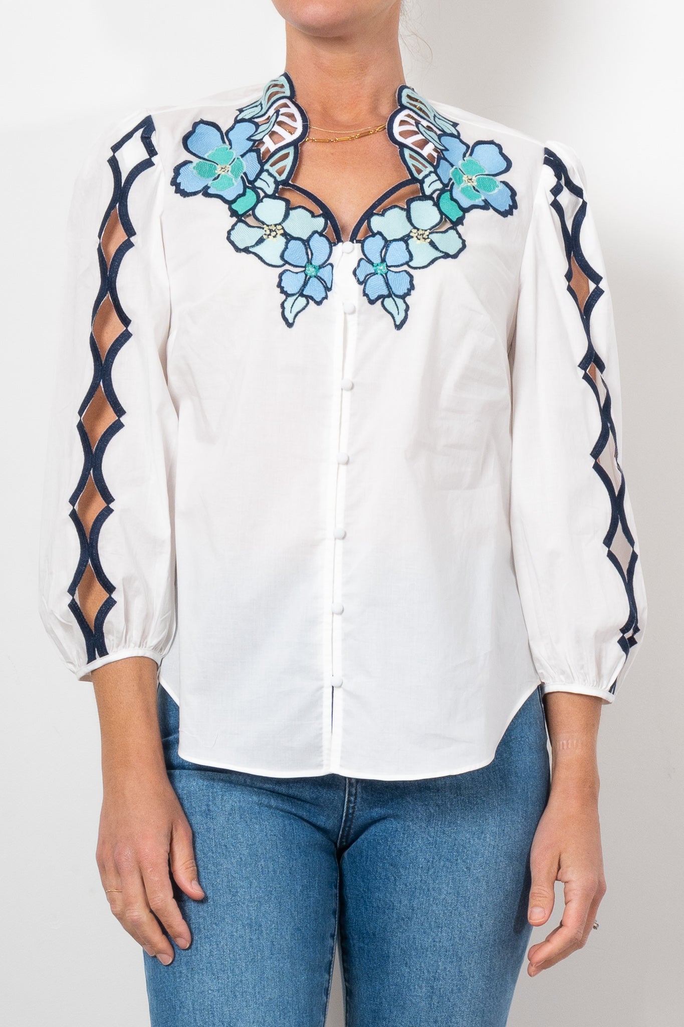 Once Was Cristina Embroidered Blouse Ivory Bay