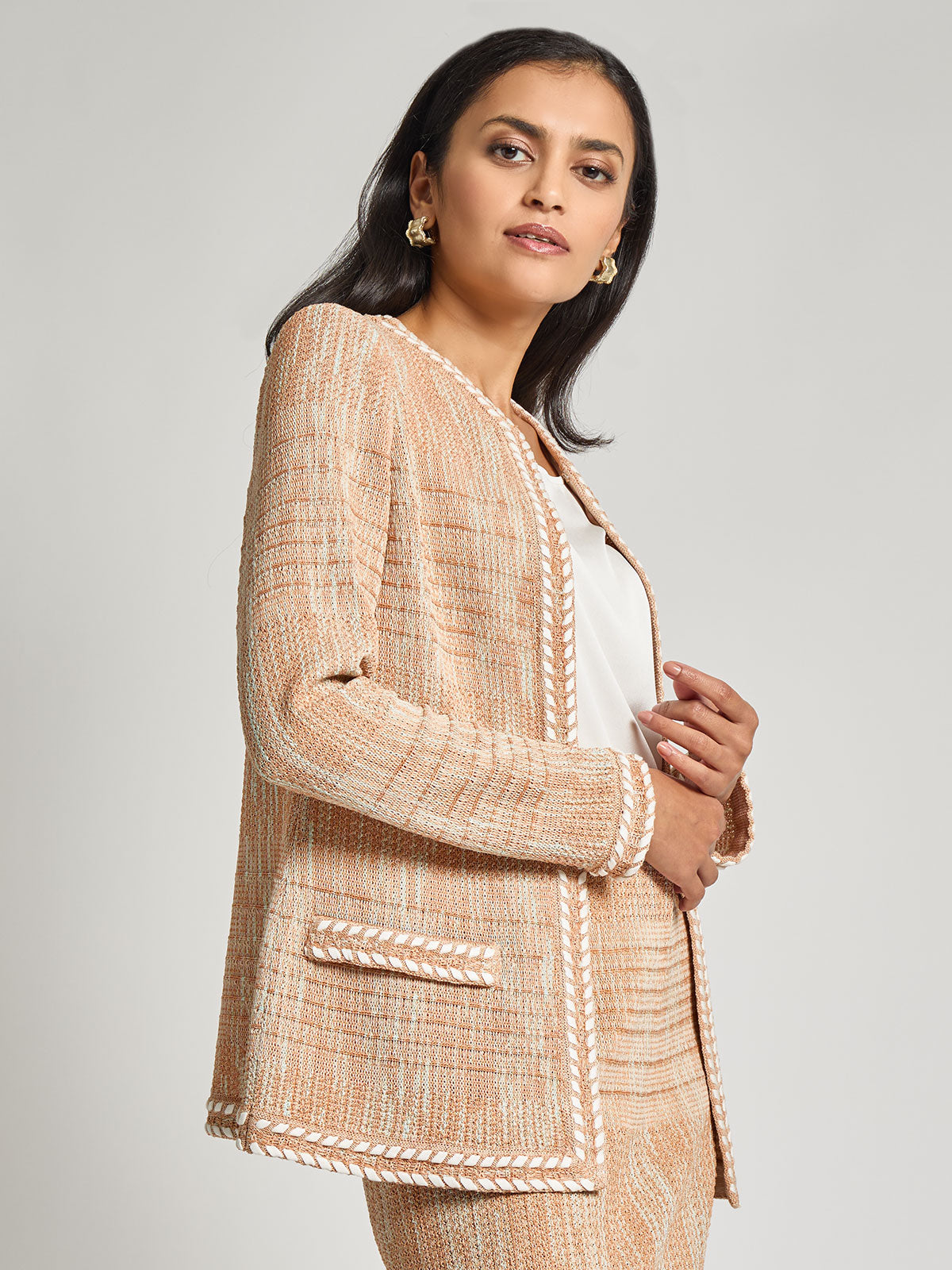 Heritage Melange Whipstitch Trim Knit Jacket - Vanity Fit