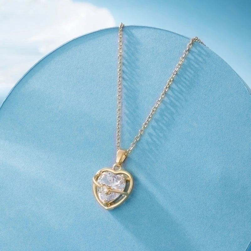 Stainless Steel Titanium Steel 18K Gold Plated Elegant Plating Inlay Cross Heart Shape Flower Zircon Pendant Necklace