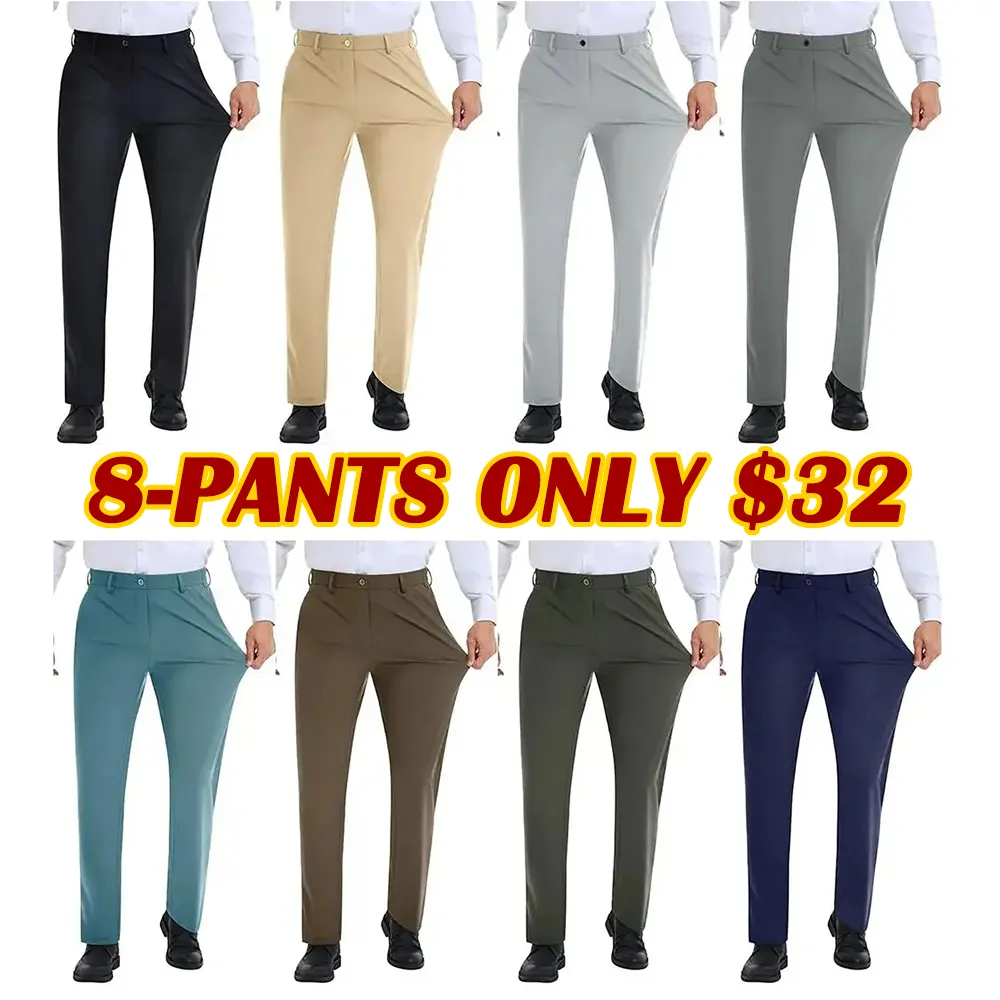 🔥9-PACK ONLY $34⚡Men's Stretch Gurkha Pants Slim Fit Dress Pants
