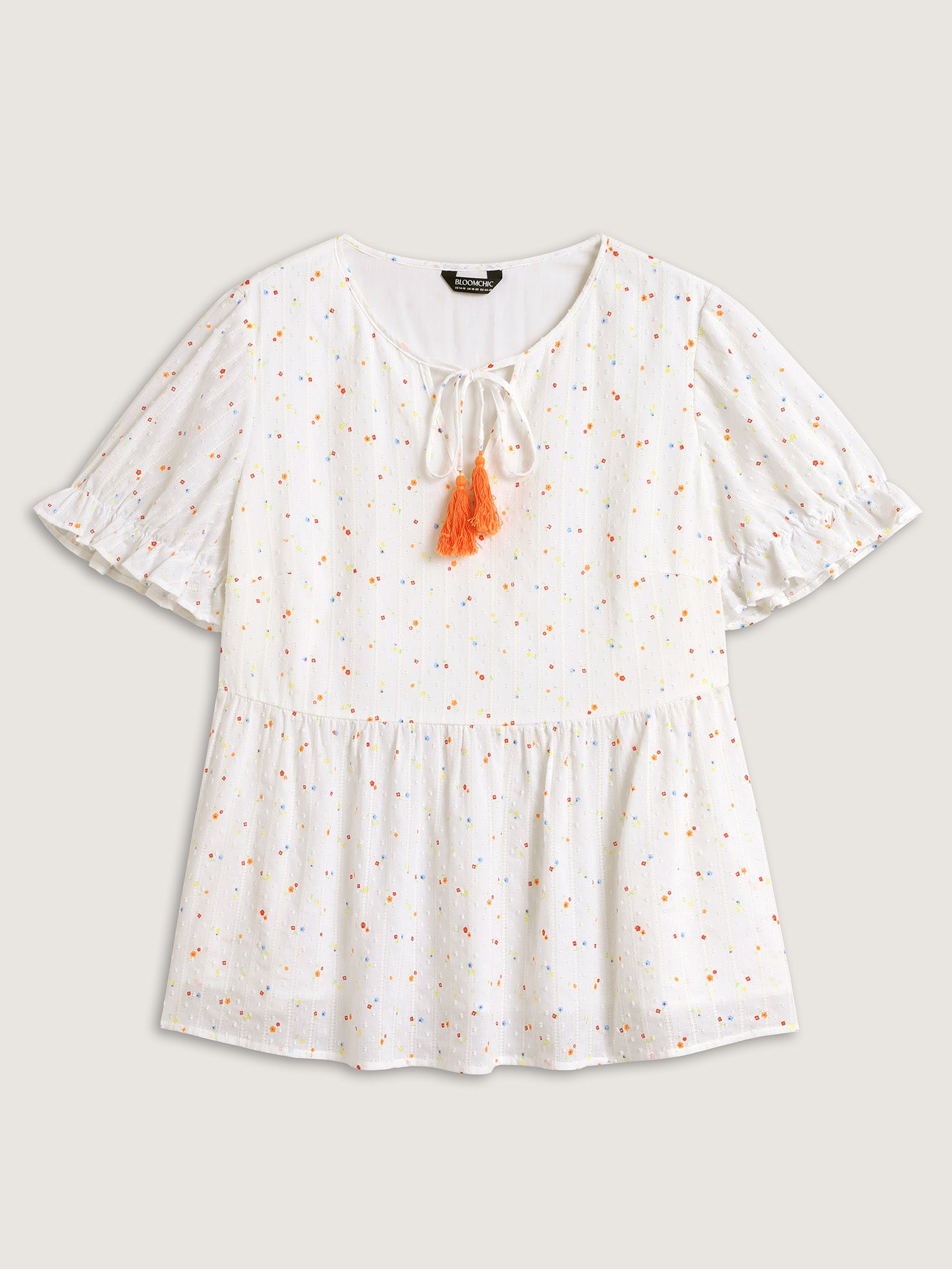 Cotton Colorful Embroidered Tassels Solid Blouse