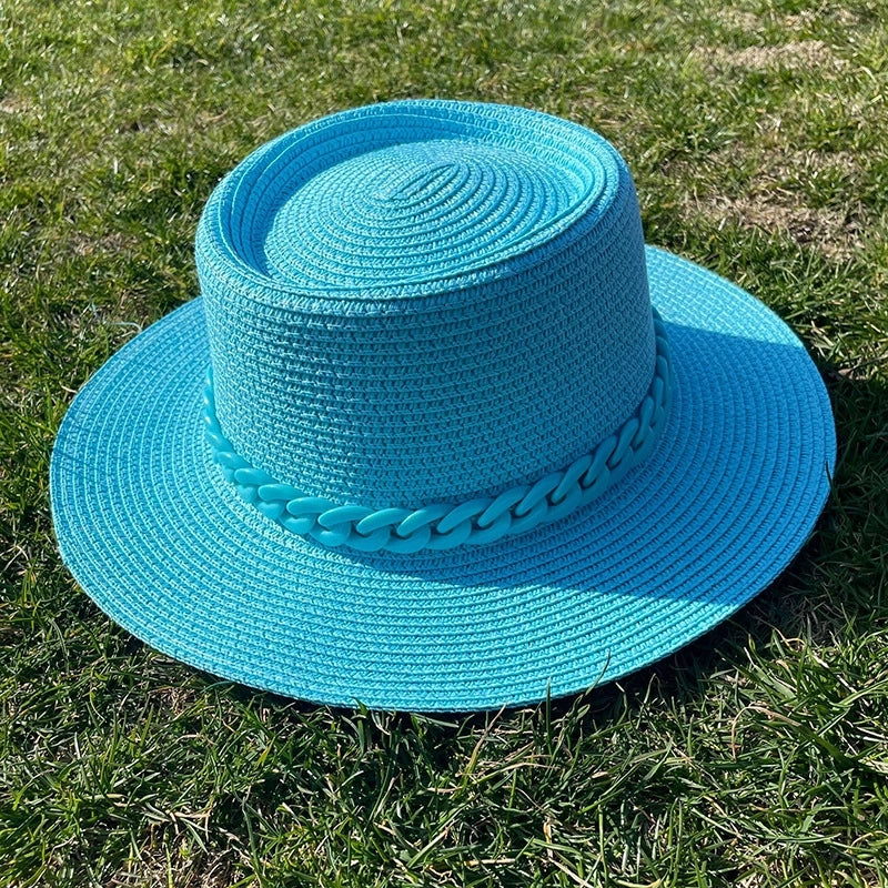 Women's Minimalist Solid Color Chain Flat Eaves Sun Hat