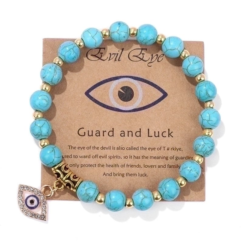 Retro Ethnic Style Devil'S Eye Alloy Natural Stone Elastic String Woven Chain Bracelets In Bulk