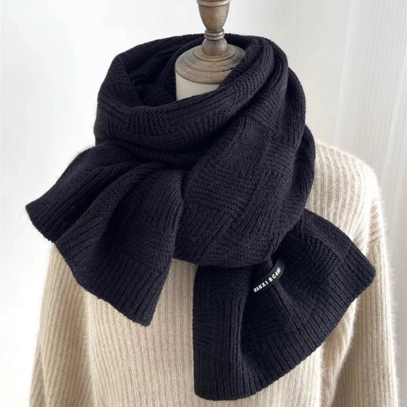 Solid Color Scarf Women's Winter Thickened Warm Shawl Wool   Positive And Negative Knitted Scarf Student Fashion