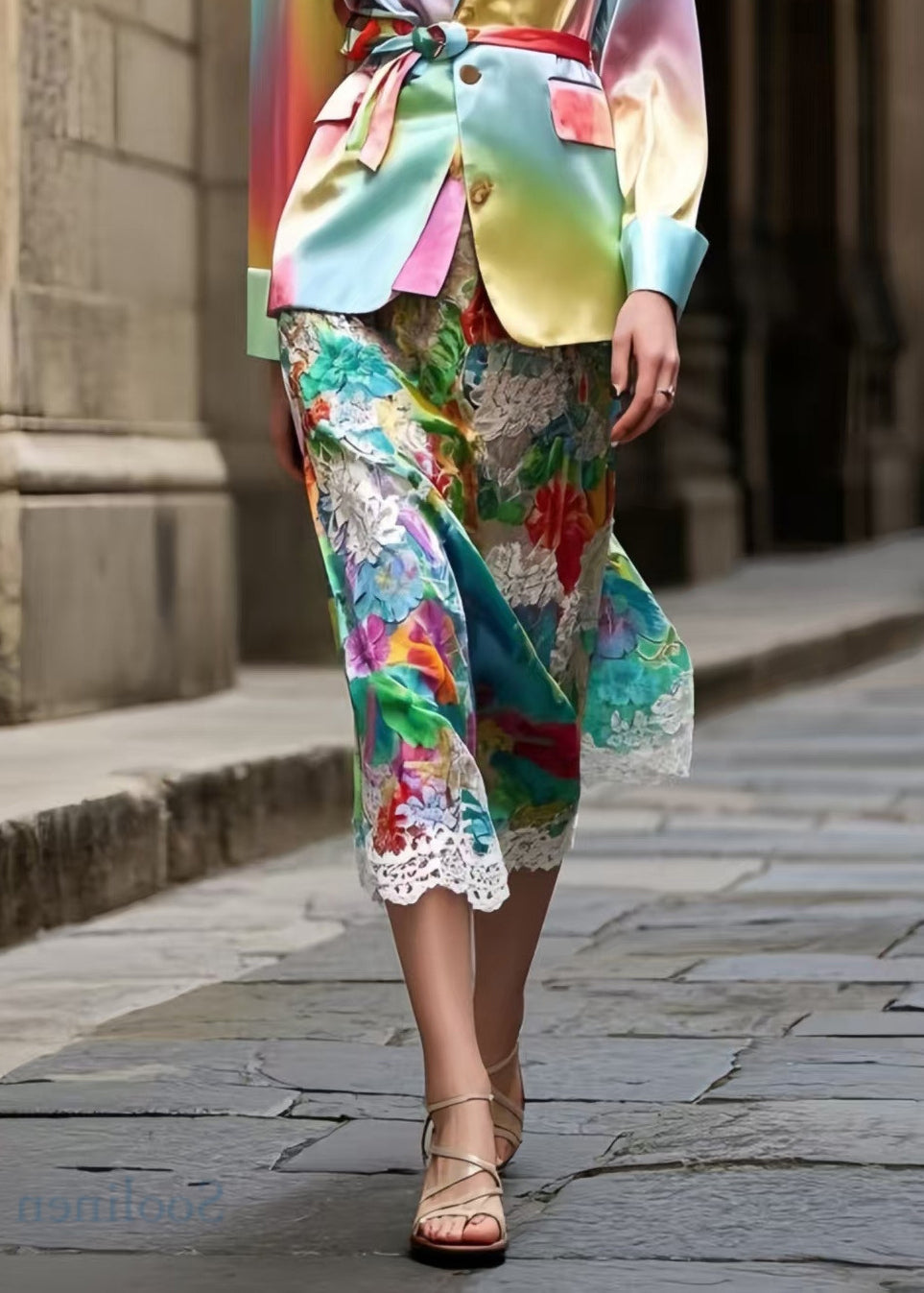 Beautiful Rainbow Jacquard Lace Holiday Skirts Summer