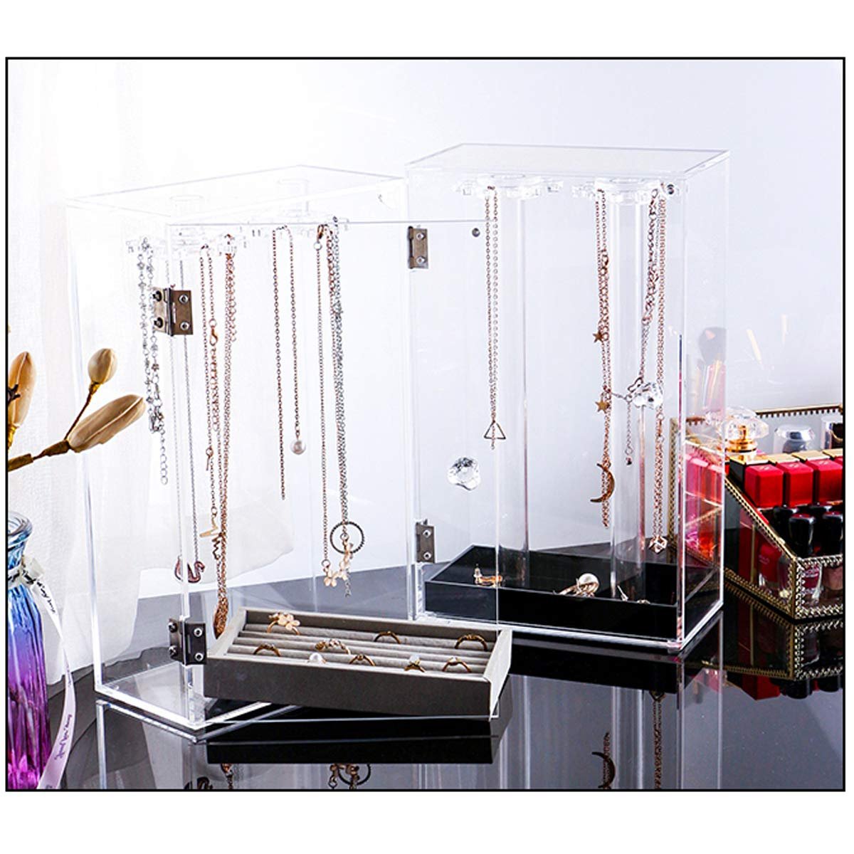 Acrylic 24 Hooks Rotating Necklace Display Stand