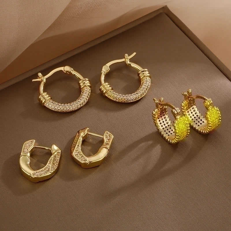 1 Pair Geometric Plating Inlay Copper Zircon 18k Gold Plated Hoop Earrings