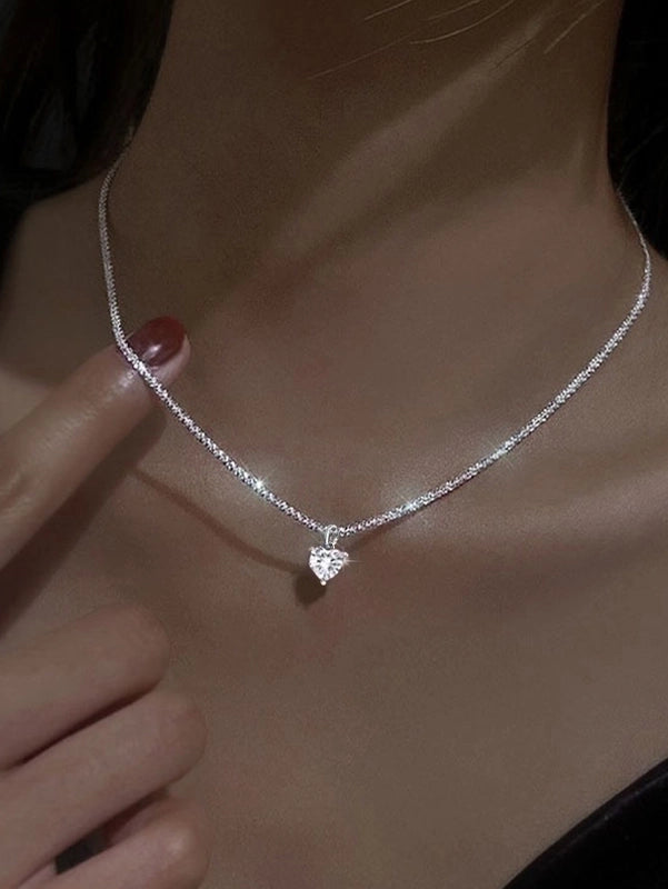 Elegant Solid Color Copper Inlay Rhinestones Pendant Necklace