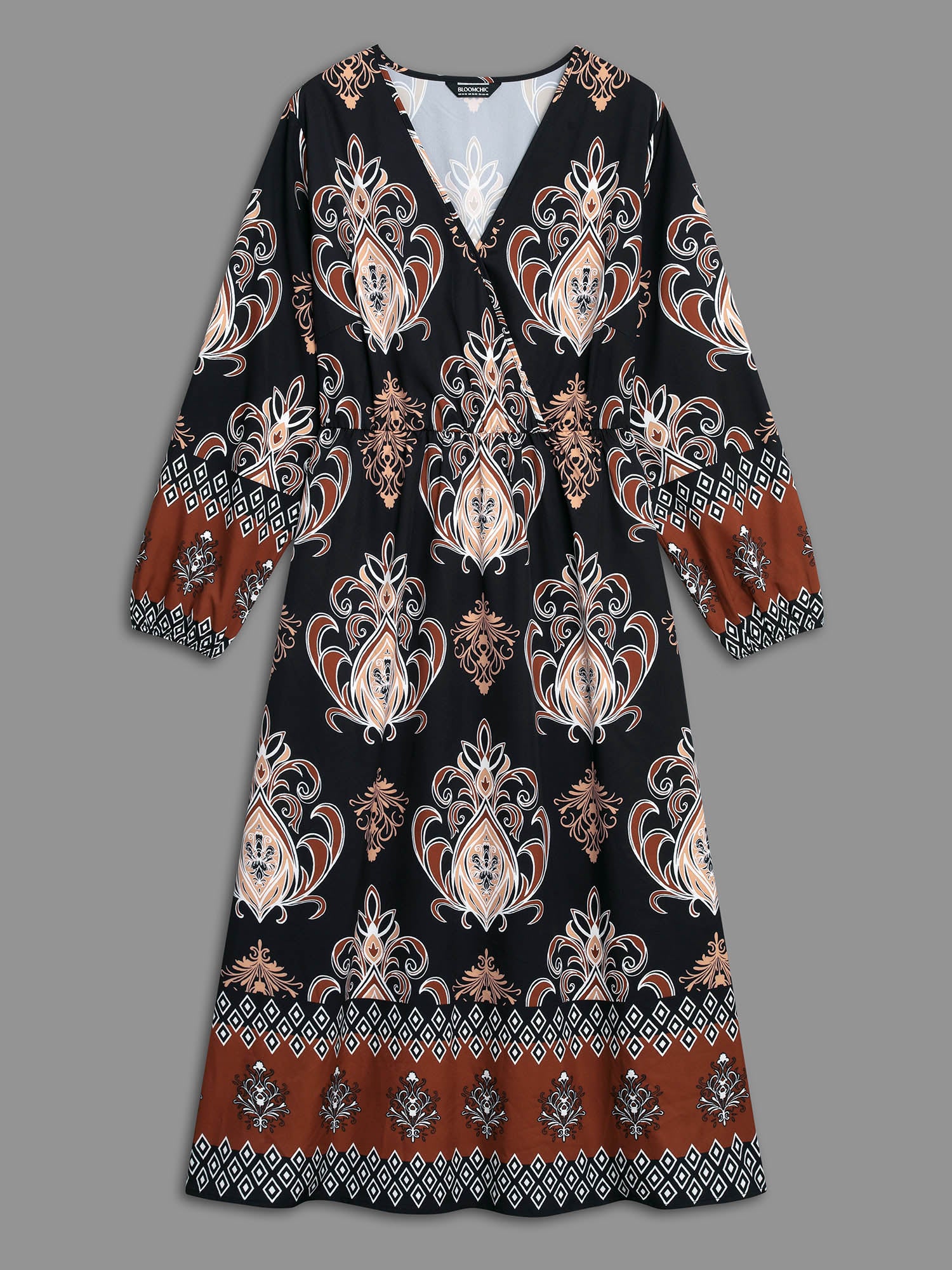 Bandana Overlap Collar Elastic Waist Dress