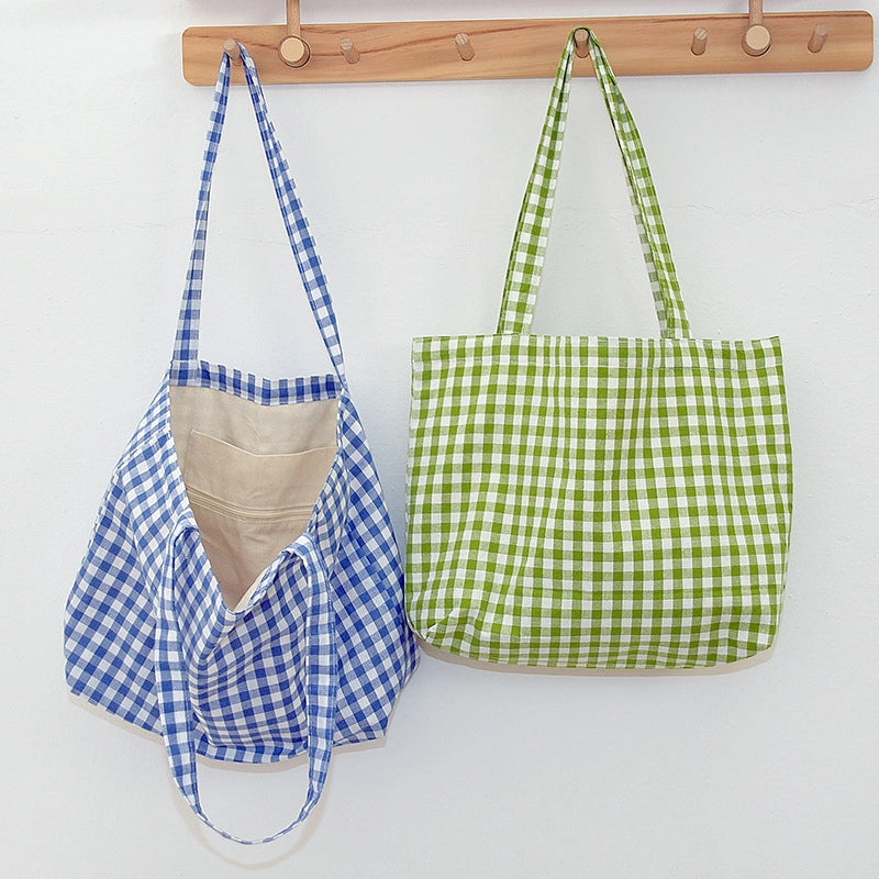 Classic Check Large Capacity Shoulder Bag Women's Style Summer Niche Solid Color Canvas Bag Handbag
