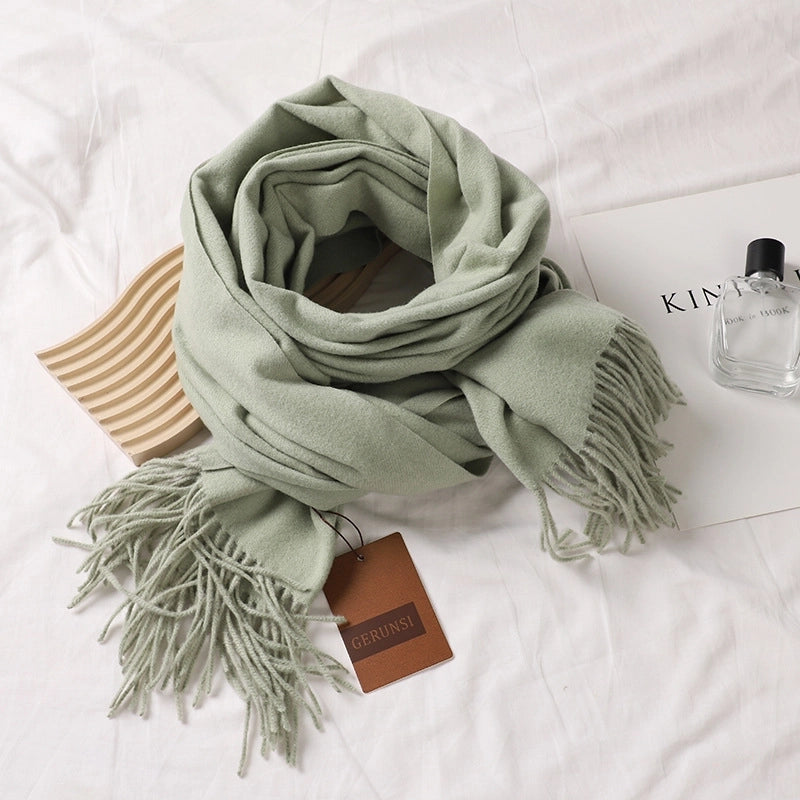 Solid Color Prickly Wool Scarf Women's 300g Ge Run Si Imitation Cashmere Thickened Scarf Japanese Style Plain Scarf For Autumn And Winter