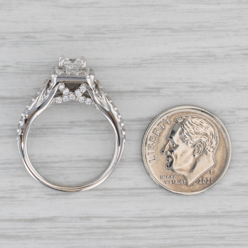 1.54ctw Tolkowsky Princess Diamond Halo 14K White Gold Engagement Ring Size 6.75