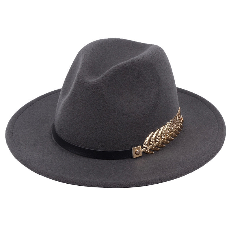 Metal Leaf Women's Woolen Hat Jazz Hat Autumn And Winter British Retro Top Hat Women