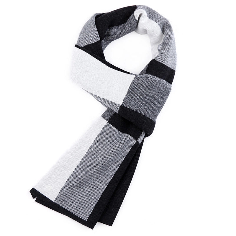 Autumn And Winter Scarf Long Fashion Warm Padded Plaid Men's Scarf Knitted Scarf Factory Outlet