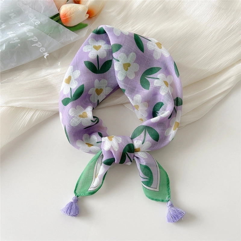 Women's Elegant Minimalist Flower Cotton And Linen Silk Scarf