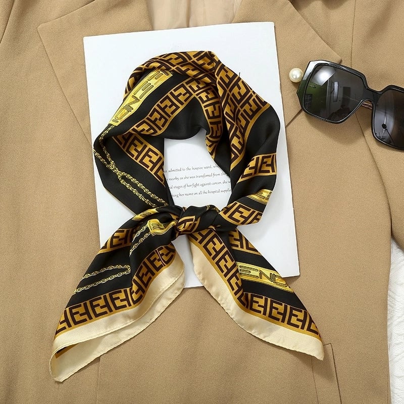 70*70  Striped Silk Scarf Women's Small Square Scarf  Versatile Professional Small Scarf Summer Thin Decorative Scarf