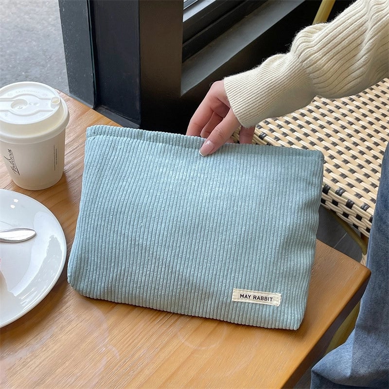 Women's Corduroy Letter Solid Color Basic Square Zipper Cosmetic Bag Clutch Bag