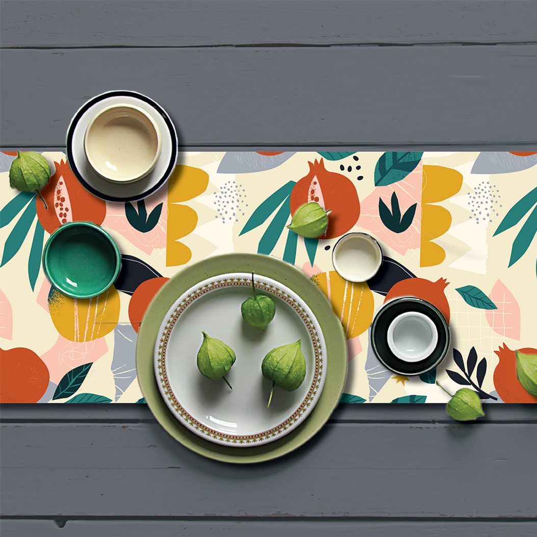 Whimsical Pomegranates Vinyl Table Runner