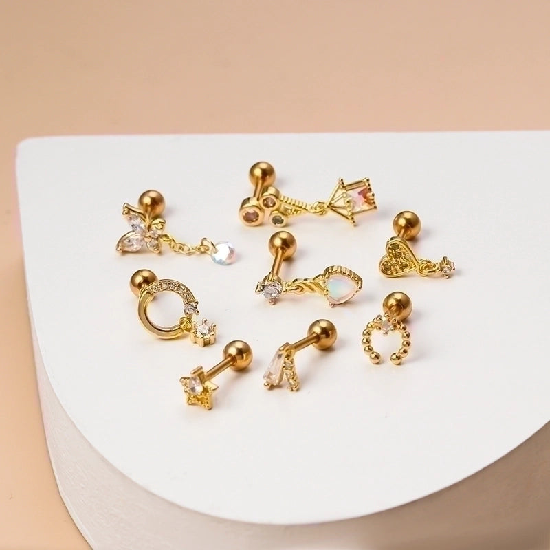 1 Piece Ear Cartilage Rings & Studs Fashion Geometric 316L Stainless Steel  Copper Gold Plated Zircon