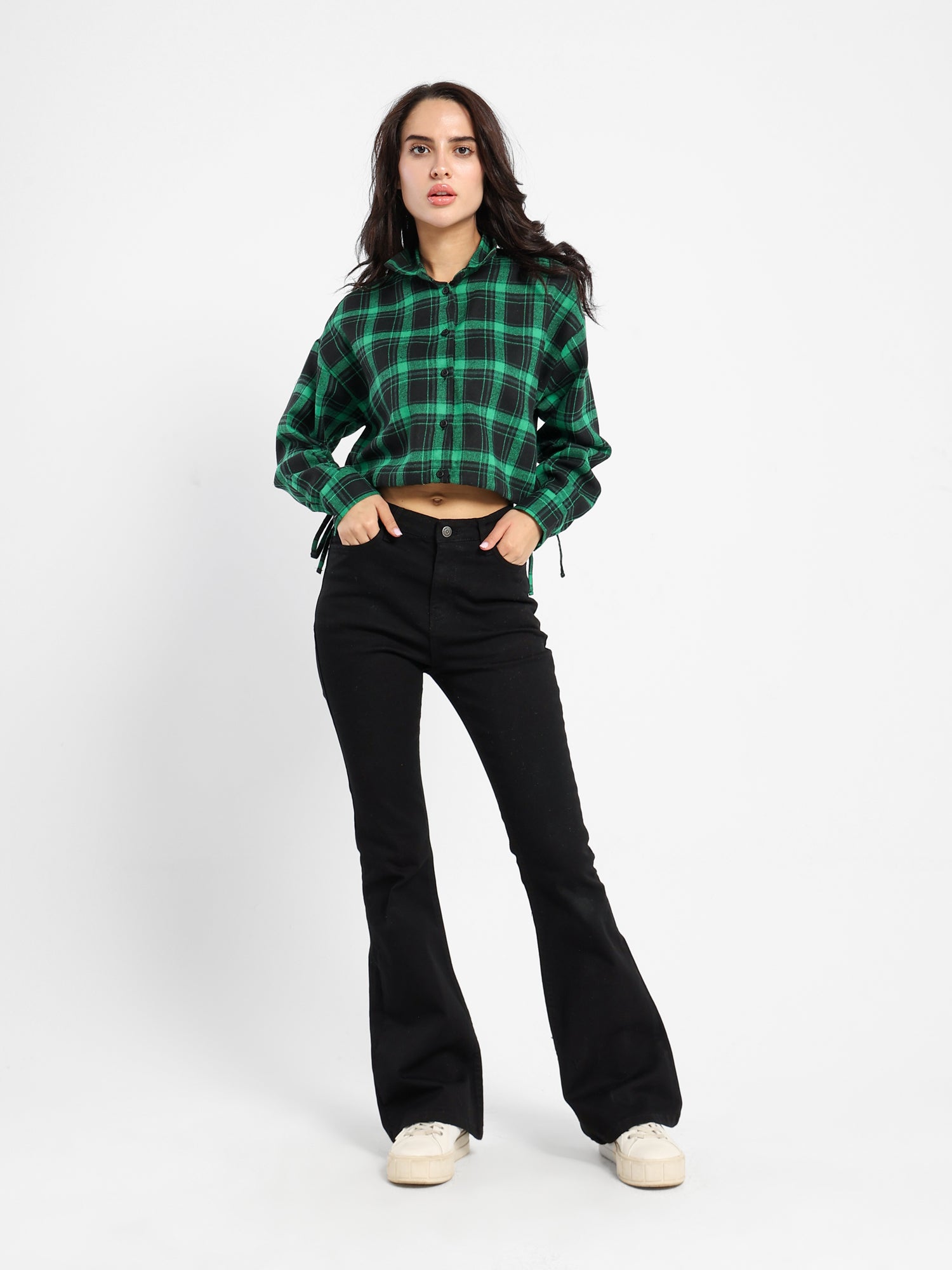 Casual Cropped Checkered Shirt