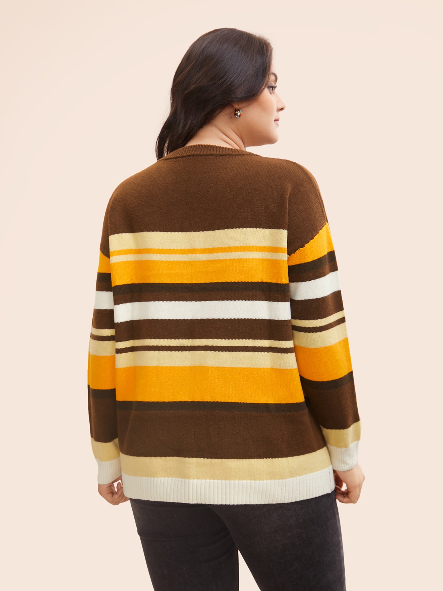 Contrast Striped Drop Shoulder Sleeve Pullover