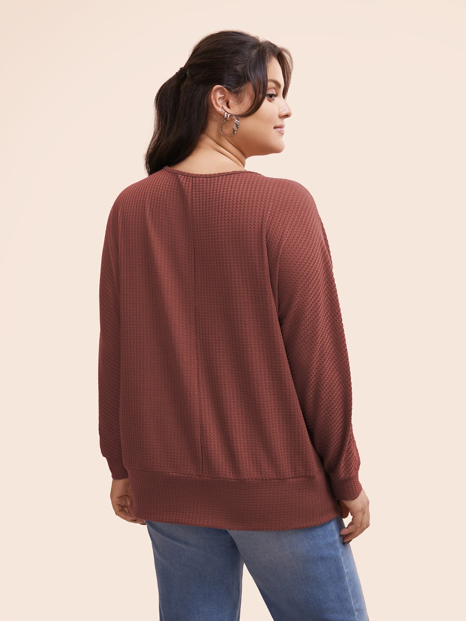Solid Waffle Knit Wrap Long Sleeve T-shirt