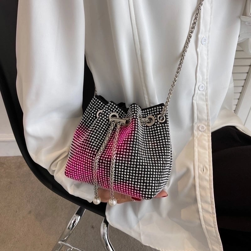 Women's Small Rhinestone Solid Color Streetwear Pearls String Crossbody Bag