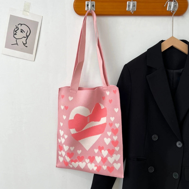 Niche Design Cute Panda Knitted Shoulder Bag Women's Versatile Large Capacity Shopping Commuter Tote Bag Women's Bag