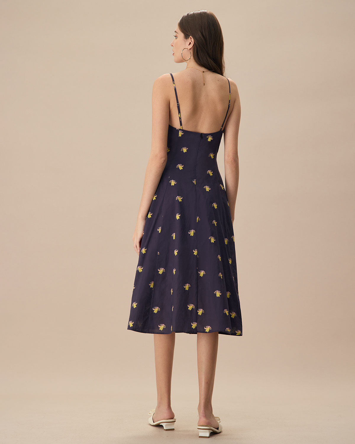 Women's Navy Cotton Slip Midi Dress