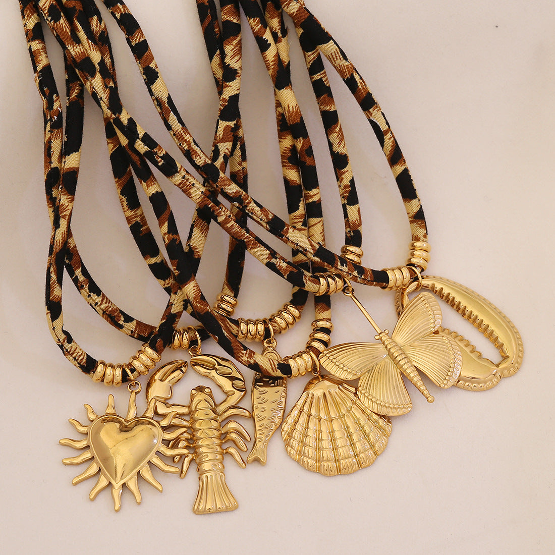 Leopard Braided Stainless Steel Necklace Love Sun Butterfly Pendant Necklace Exaggerated N1583