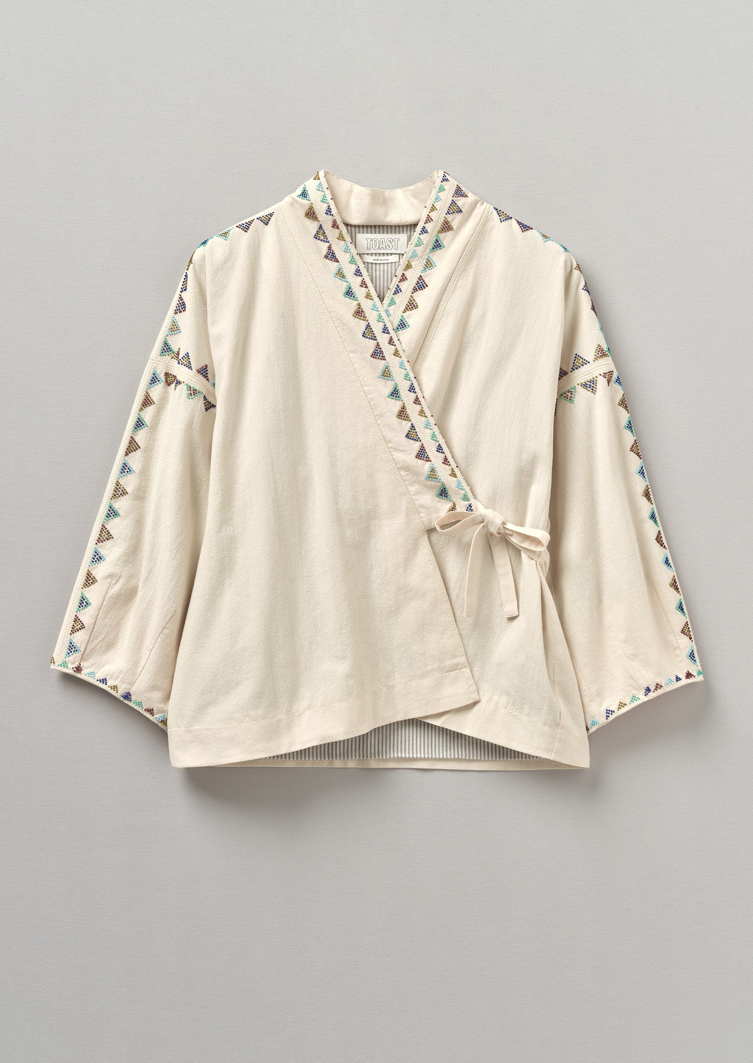 Hand Beaded Cotton Wrap Jacket | Chalk