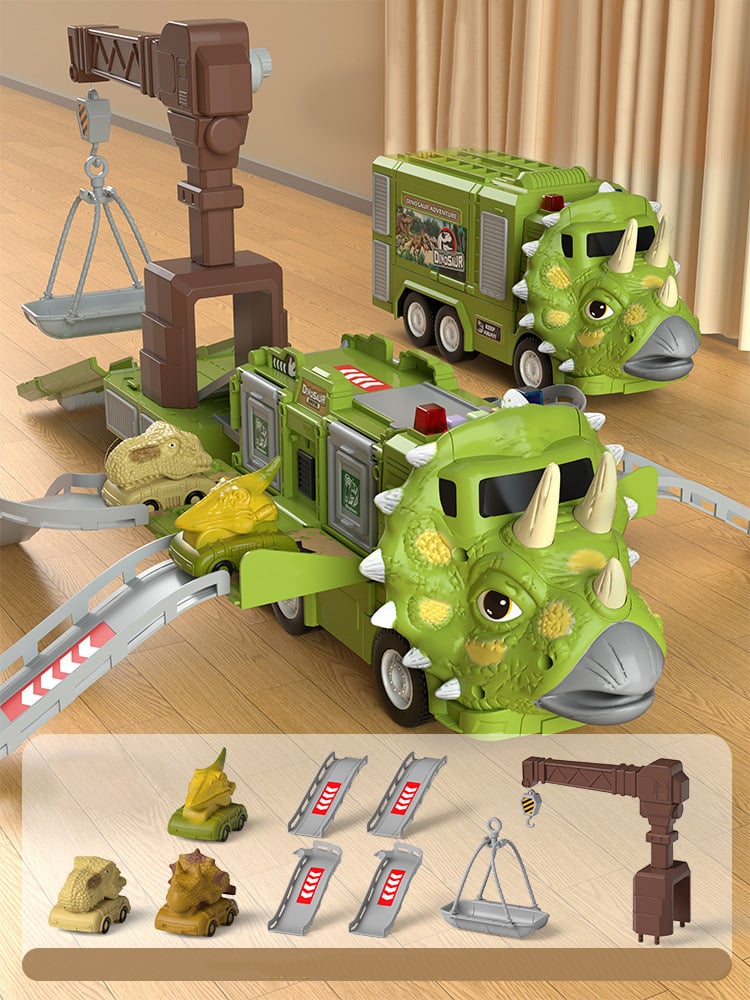 🦖New Dinosaur Transforming Engineering Truck Track Toy Set With Lights and Music