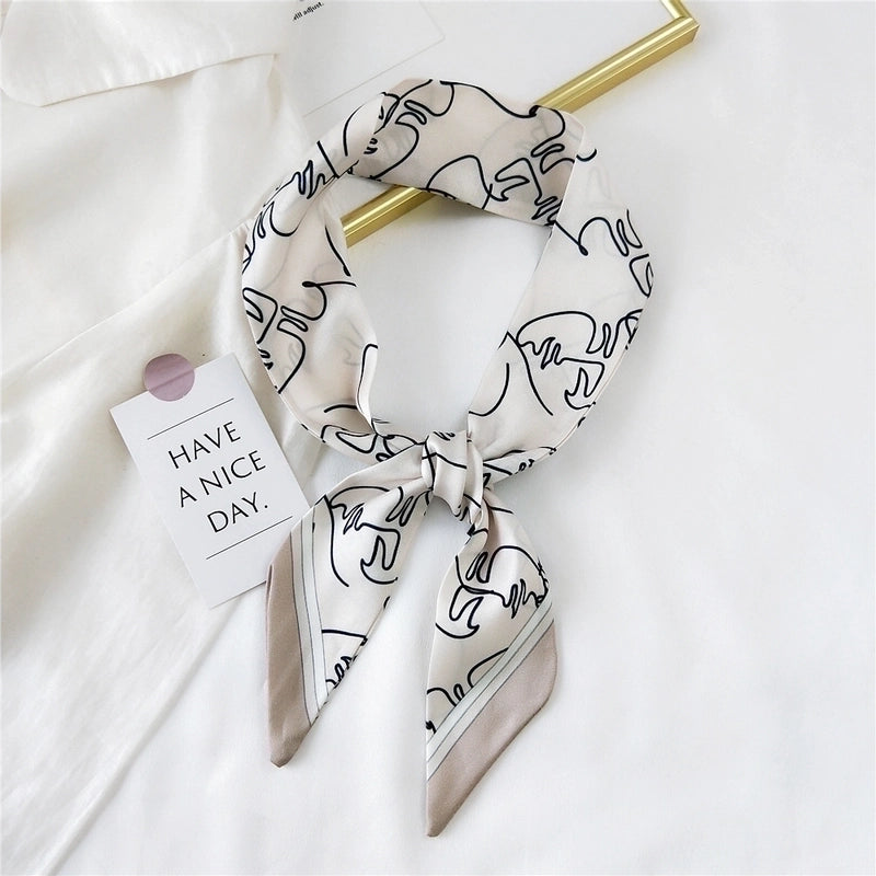 Fashion Streamer Printing Bow Silk Scarf
