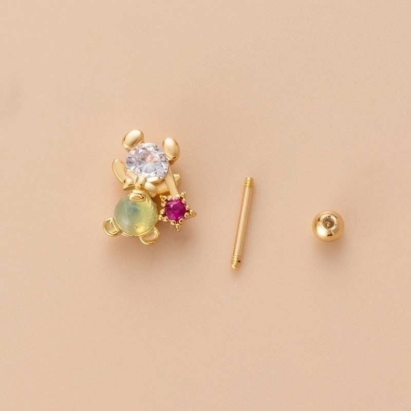 Ear Cartilage Rings & Studs Fashion Heart Shape Flower Copper Plating Rhinestones