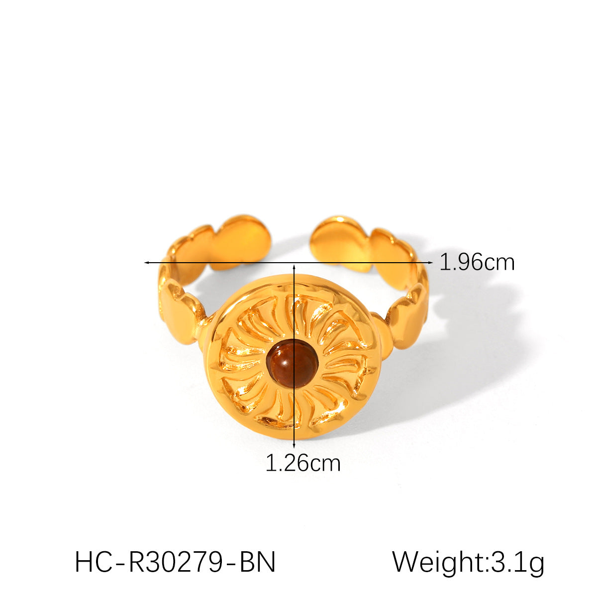 French Retro Stainless Steel Inlaid Natural Tiger Eye Stone Ring Female All-Match Geometric Titanium Steel Ring