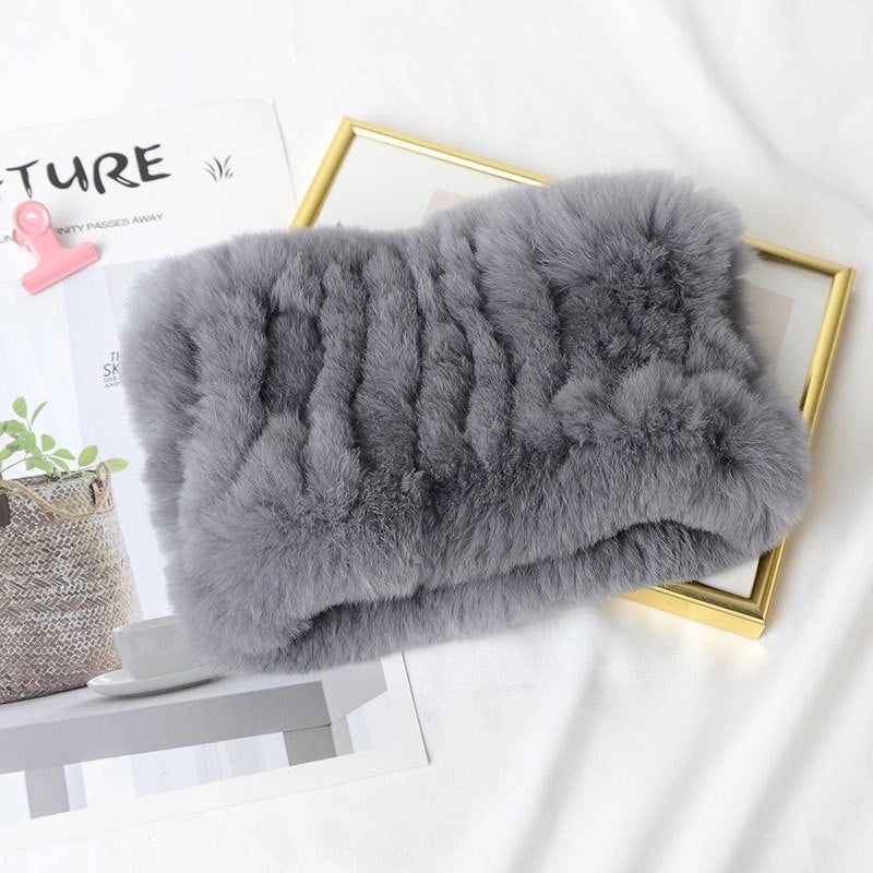 Rex Rabbit Hair Knitted Neck Neck Women's Winter Thickened Encryption Warm Fur Scarf High Elastic Headgear Headband