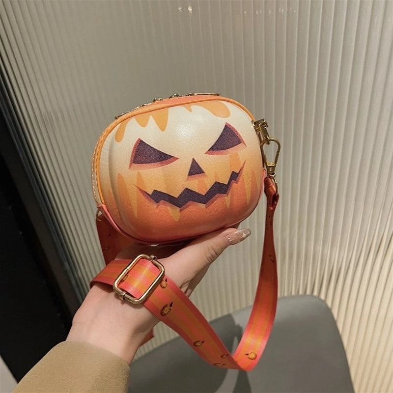 Halloween Women's Medium Pu Leather Pumpkin Streetwear Zipper Shoulder Bag Circle Bag Crossbody Bag
