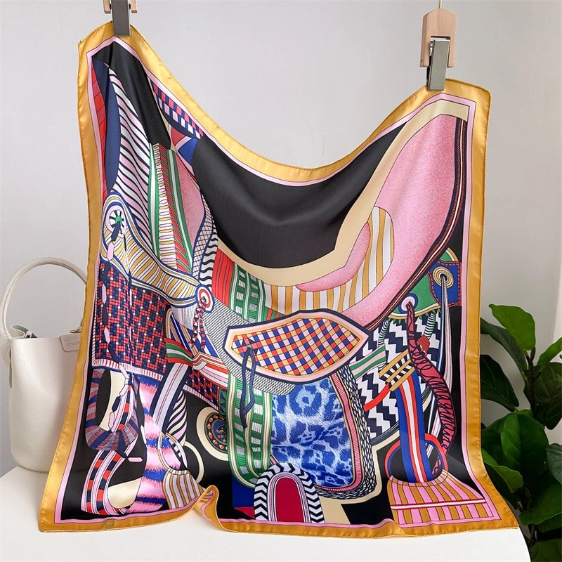 Unisex Casual Minimalist Stripe Flower Polyester Satin Printing Silk Scarf