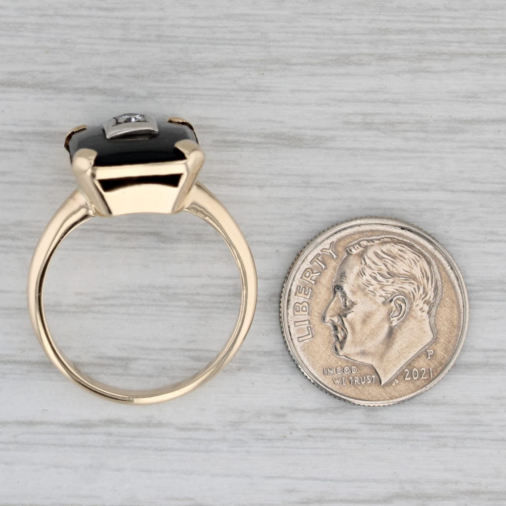 Vintage Onyx Diamond Signet Ring 14k Yellow Gold Size 8