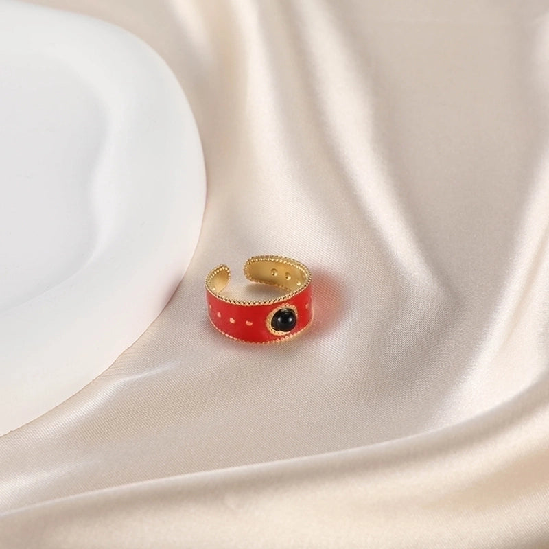 Retro Devil'S Eye Pig Nose 304 Stainless Steel Opal Pearl Zircon Painted Plating Inlay Open Rings