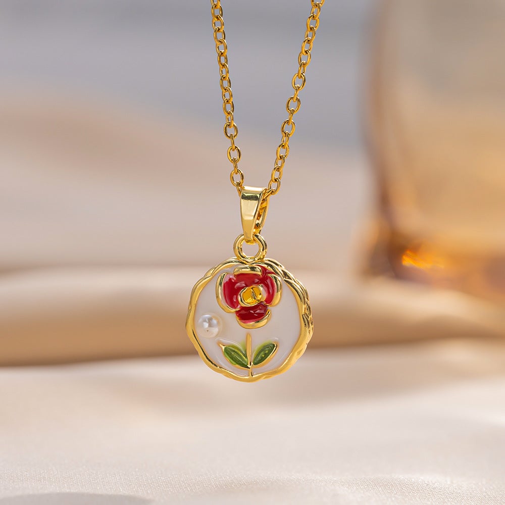 Copper Pendant Enamel Flower Necklace Female Fashion Niche Clavicle Chain