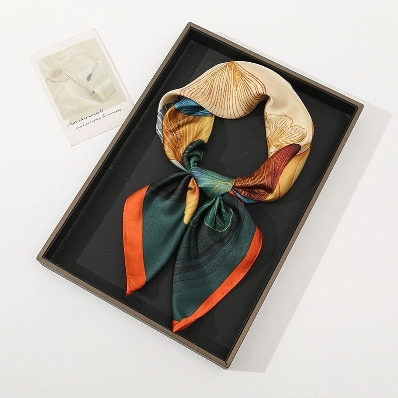 Women's Pastoral Minimalist Moon Tree Satin Printing Silk Scarf Bandanas