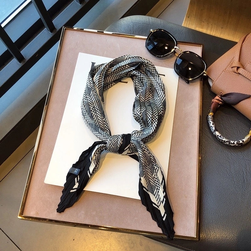Women's Elegant Plaid Polka Dots Solid Color Satin Silk Scarf