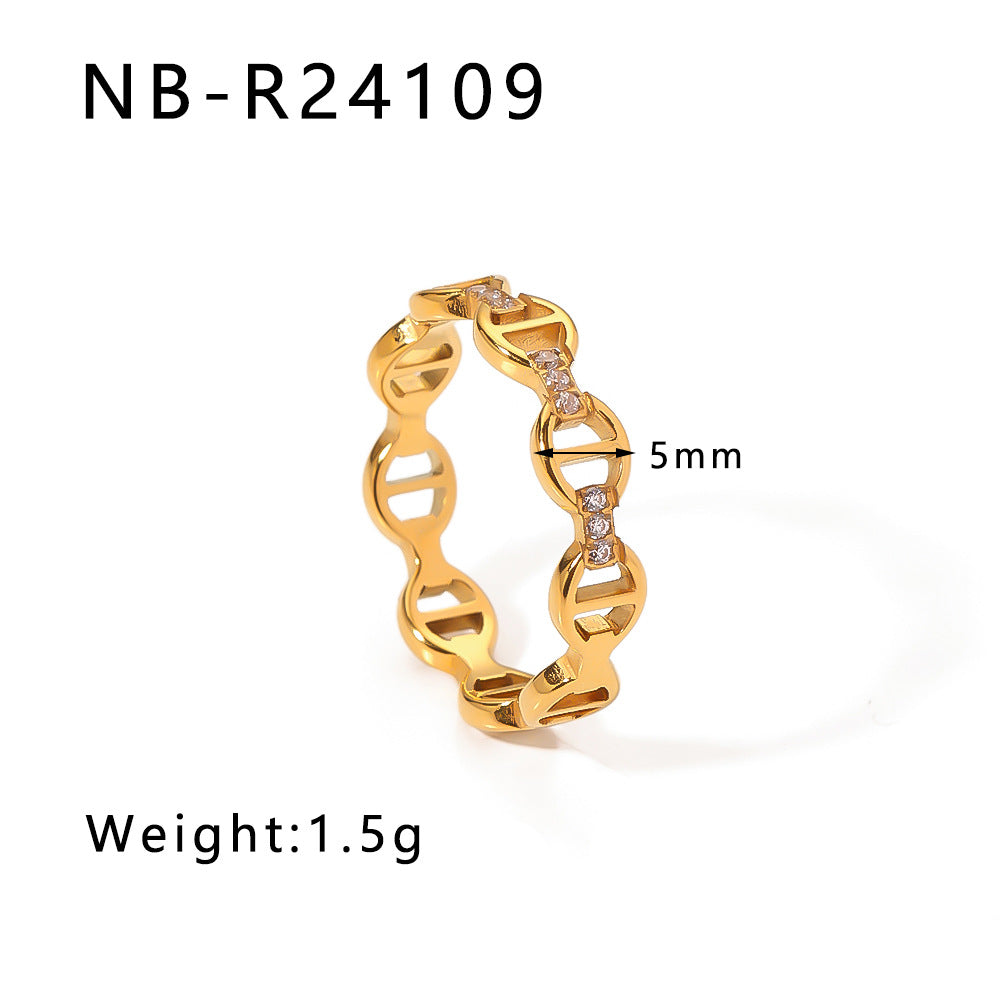 Popular Stainless Steel Diamond-Studded Sparkling Style Elegant Ladies Twist Texture Stacking