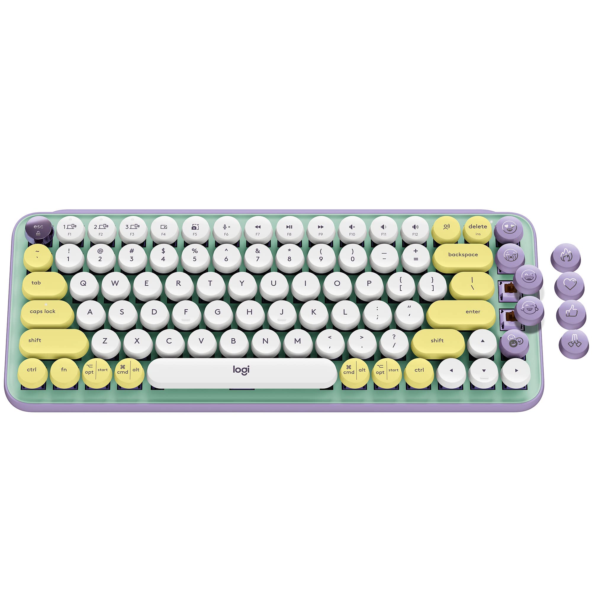 Logitech Teclado mecánico inalámbrico POP Keys con teclas Emoji (Daydream Mint) paquete con mouse inalámbrico, reposamanos, concentrador USB 3.0 de 4 puertos y alfombrilla para mouse (5 artículos)