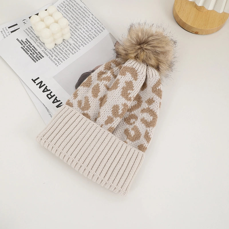 Unisex Casual Preppy Style Streetwear Leopard Eaveless Wool Cap