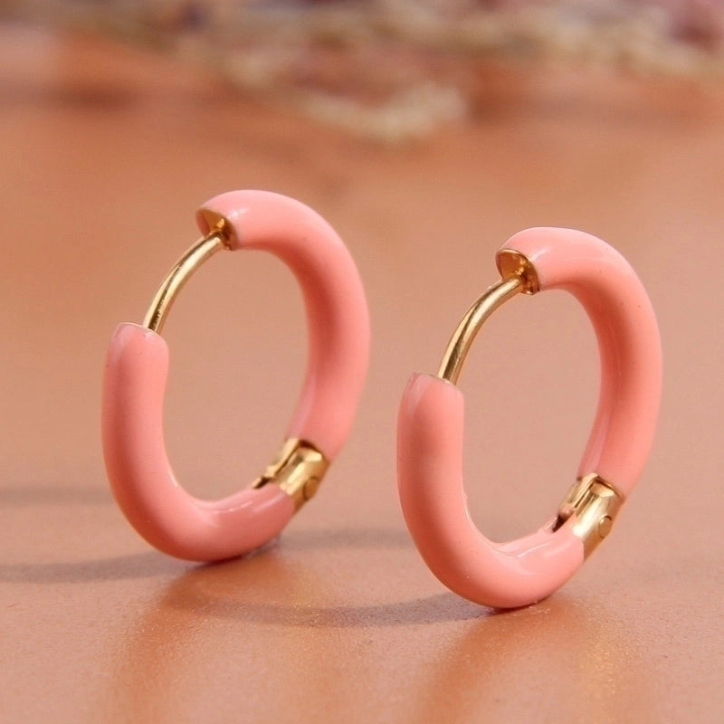 1 Pair Minimalist Triangle Circle Heart Shape Stainless Steel Hoop Earrings