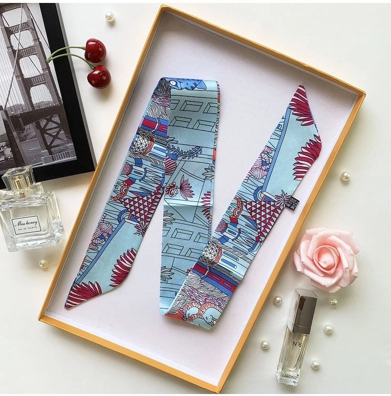 Women's Minimalist Flower Satin Printing Silk Scarf
